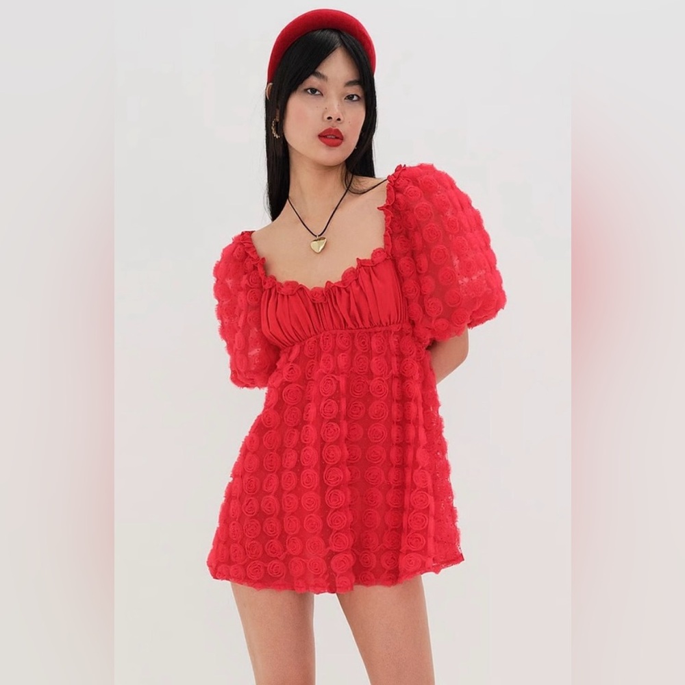 For Love & Lemons Hannah Mini Dress- Red Large